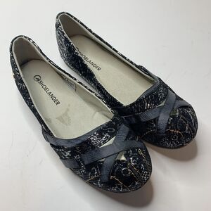 Shoelander Black Metallic Abstract Leather Flats Womens Size 9